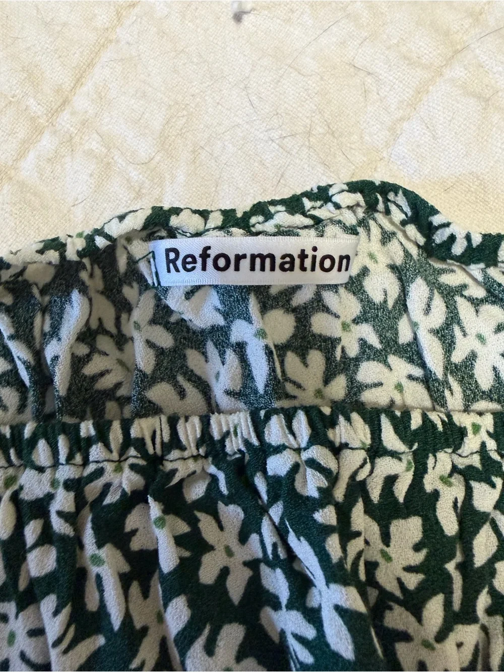Reformation Green Daisy Square-Neck Smocked Crop Top